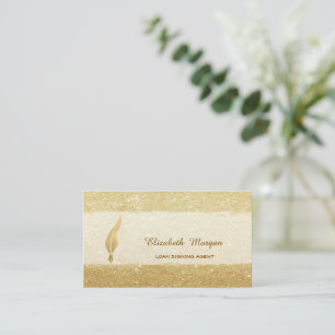 Tarjeta De Visita Purpurina Gold Feather Notary Gold