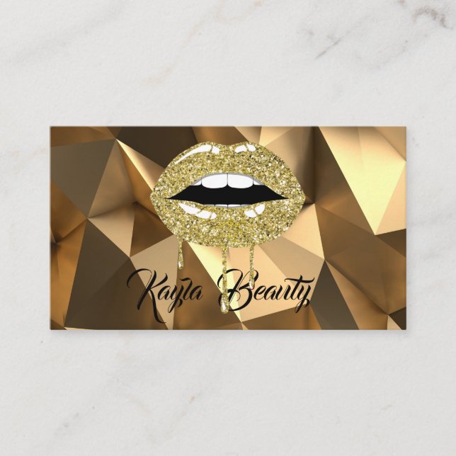 Tarjeta De Visita Purpurina Gold Luxury Glam maquillaje de los labio (Anverso)