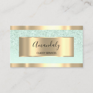 Tarjeta De Visita Purpurina Gold Moderno de peluquería Mint Green O