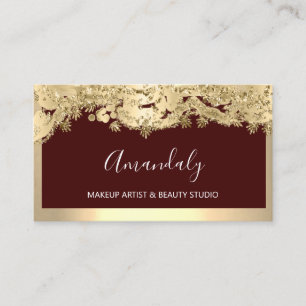 Tarjeta De Visita Purpurina Gold Planner Fashion Black Burgundy