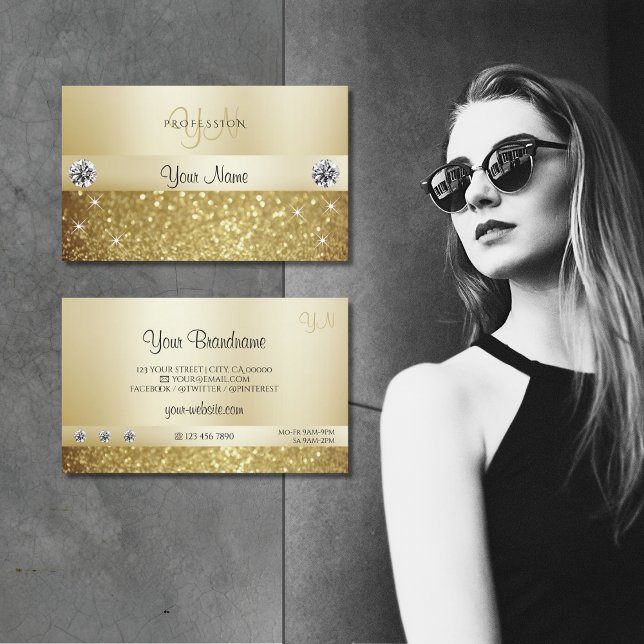 Tarjeta De Visita Purpurina Gold Sparkling de lujo con Monograma mod (Subido por el creador)