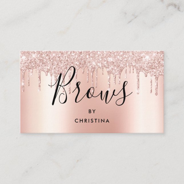 Tarjeta De Visita Purpurina gotea rosa de cejas metálicas elegantes (Anverso)