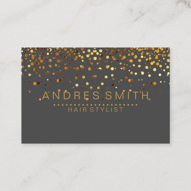 Tarjeta De Visita Purpurina Gray Gold Faux Relieve metalizado Confet (Anverso)