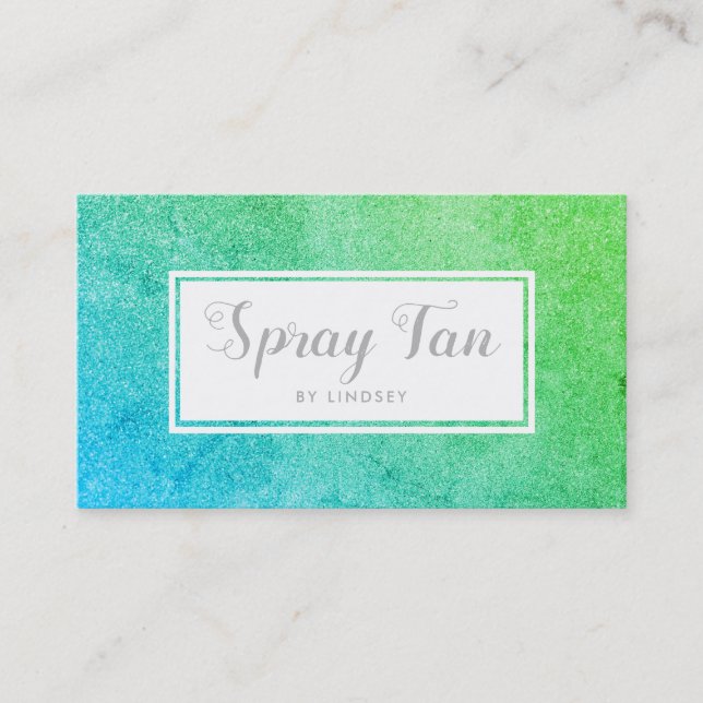 Tarjeta De Visita Purpurina Green Blue Sparkle Beauty Spray Tan Salo (Anverso)