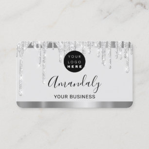 Tarjeta De Visita Purpurina gris goteo Marco plateado Código Qr Logo