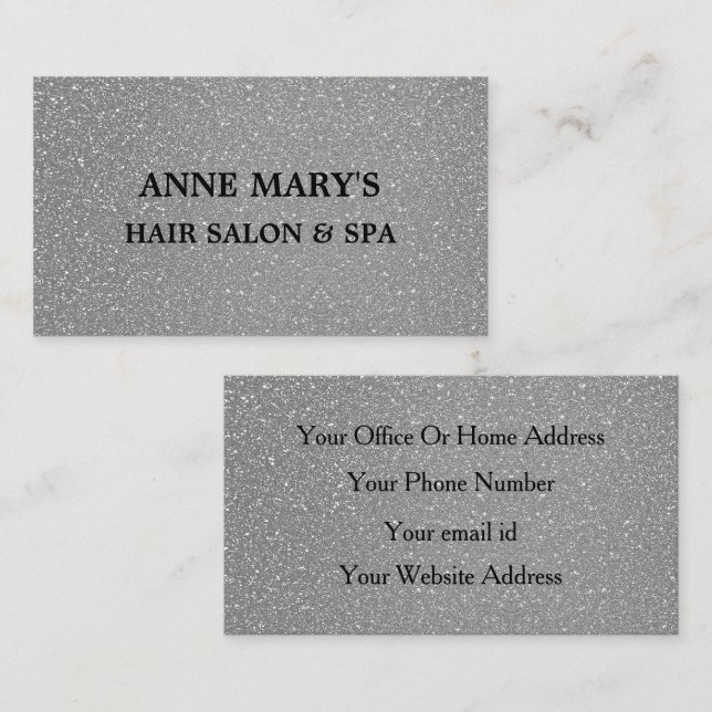 Tarjeta De Visita Purpurina gris plateado Black Hair Salon Spa moder (Anverso / Reverso)