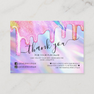 Tarjeta De Visita Purpurina Holográfico de Unicorn Gracias a