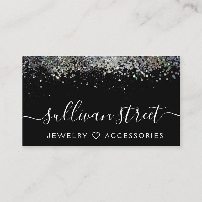 Tarjeta De Visita Purpurina holográfico metálico Jewelry Boutique (Anverso)