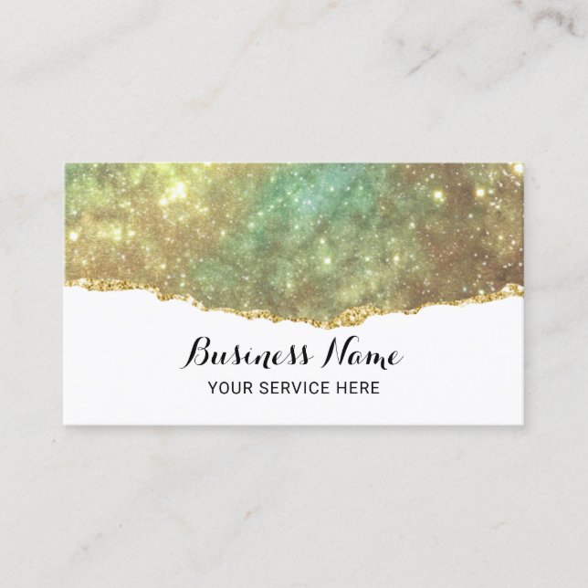 Tarjeta De Visita Purpurina holográfico moderno Glam Gold Salon & Sp (Anverso)