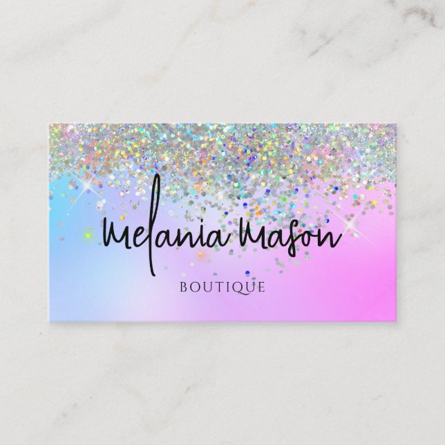 Tarjeta De Visita Purpurina holográfico moderno Purple Boutique (Anverso)