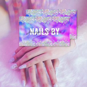 Tarjeta De Visita Purpurina holográfico Nails Technister Salon Purpl
