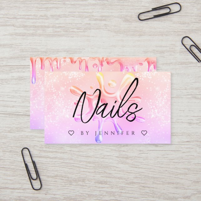 Tarjeta De Visita Purpurina holográfico polaco goteo de salpicaduras (Anverso/Reverso In Situ)