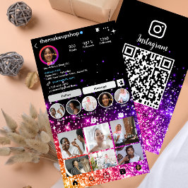 Tarjeta De Visita Purpurina Instagram Nails Rosados Código QR Medios