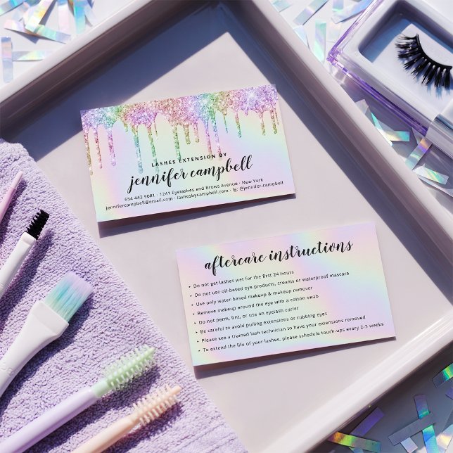 Tarjeta De Visita Purpurina instrucciones de poscuidado holográfico (Glitter holographic lash aftercare instructions)