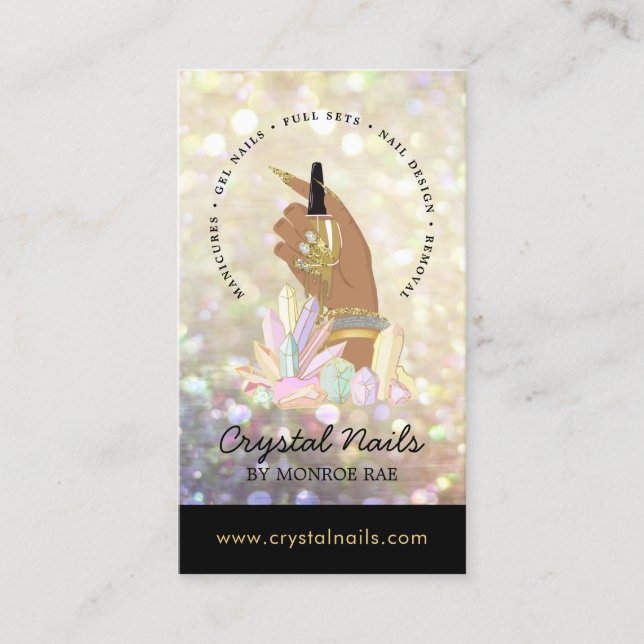 Tarjeta De Visita Purpurina irlandés Nail Technician Salon Crystals  (Anverso)