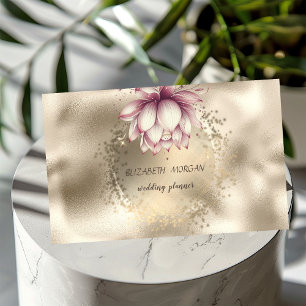 Tarjeta De Visita Purpurina Lotus Metallic De Oro Elegante