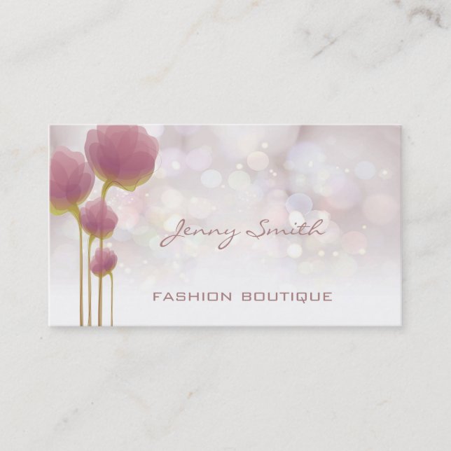 Tarjeta De Visita Purpurina lujoso profesional elegante bokeh floral (Anverso)