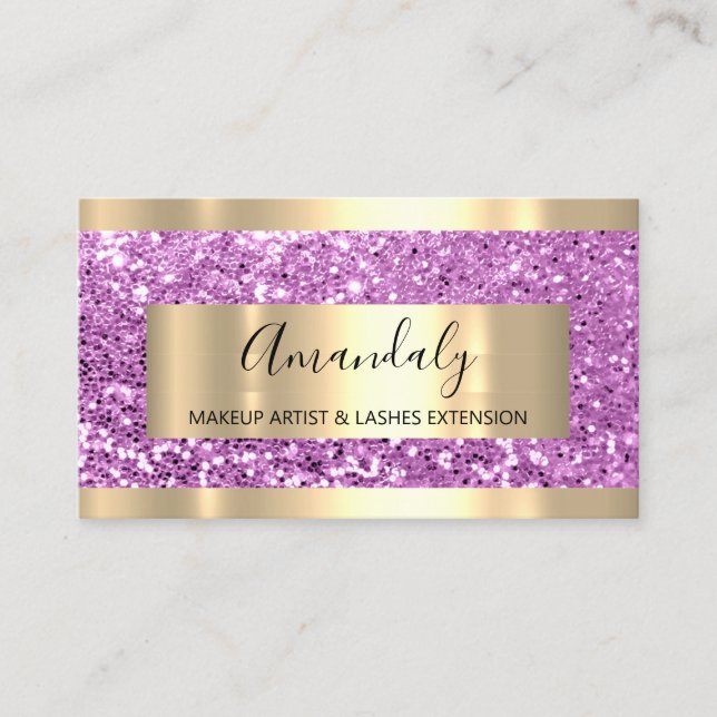 Tarjeta De Visita Purpurina Marco dorado rosa Glam rosa moderno Lumi (Anverso)