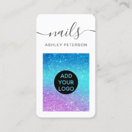 Tarjeta De Visita purpurina moderno de uñas azul púrpura 