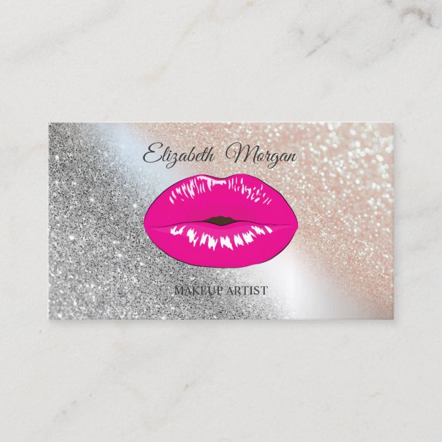 Tarjeta De Visita Purpurina moderno, labios, maquilladores (Anverso)