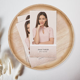 Tarjeta De Visita Purpurina moderno Rubor Monograma rosa Añadir tu f