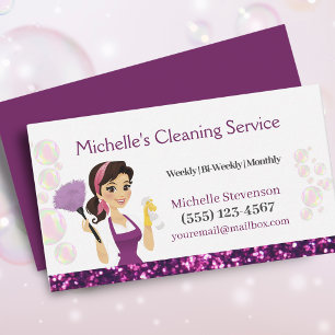 Tarjeta De Visita Purpurina morado del servicio de limpieza de casas