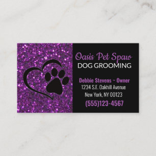 Tarjeta De Visita Purpurina morado Diseño Perro Mascota Grooming Ser