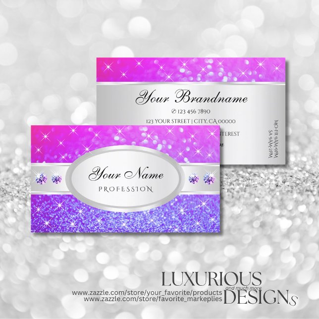 Tarjeta De Visita Purpurina morado rosado plateado estrena diamantes (Subido por el creador)