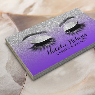Tarjeta De Visita Purpurina morado y plateado de artista de maquilla