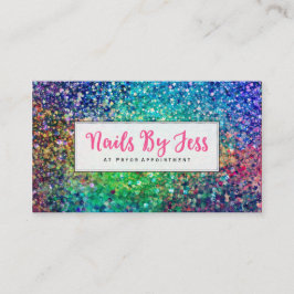 Tarjeta De Visita Purpurina Multicolor Textura Imprimir uñas