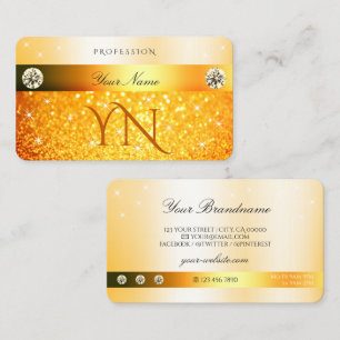 Tarjeta De Visita Purpurina Naranja de lujo Esparkling Stars y Monog
