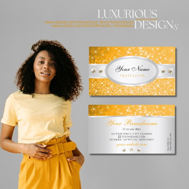 Tarjeta De Visita Purpurina Naranja plateado Sparkle Diamonds Elegan (Subido por el creador)