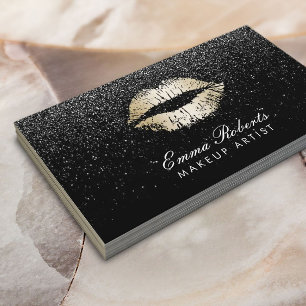 Tarjeta De Visita Purpurina negro de moda de los labios del oro del