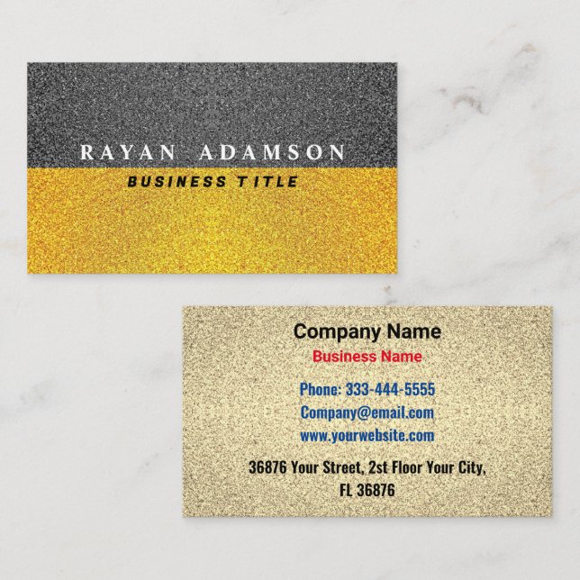 Tarjeta De Visita Purpurina negro de oro único - Lujo profesional (Anverso / Reverso)