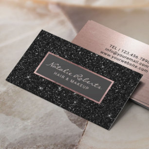 Tarjeta De Visita Purpurina negro elegante Rosa Gold