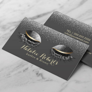 Tarjeta De Visita Purpurina Negro Extensiones Eyelash Salon Lash Mod