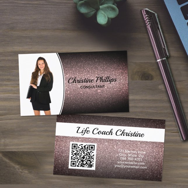 Tarjeta De Visita Purpurina negro Personalizado profesional Foto QR  (Subido por el creador)