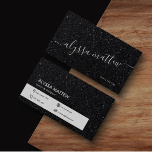 Tarjeta De Visita Purpurina negro Premium Luxury Modern Glam Persona
