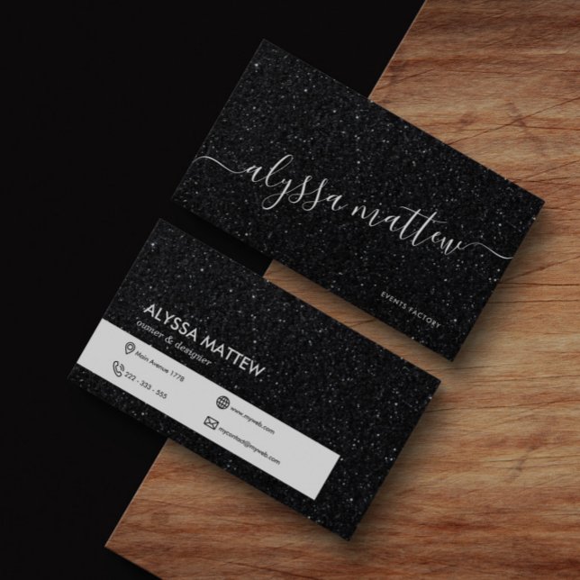 Tarjeta De Visita Purpurina negro Premium Luxury Modern Glam Persona (Subido por el creador)