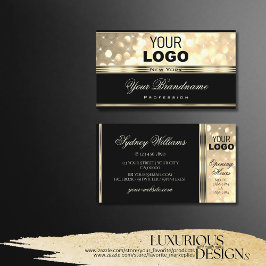 Tarjeta De Visita Purpurina negro y dorado Sparkle Stars agrega logo