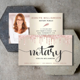 Tarjeta De Visita Purpurina notarial de fotografía rosada gotea agen