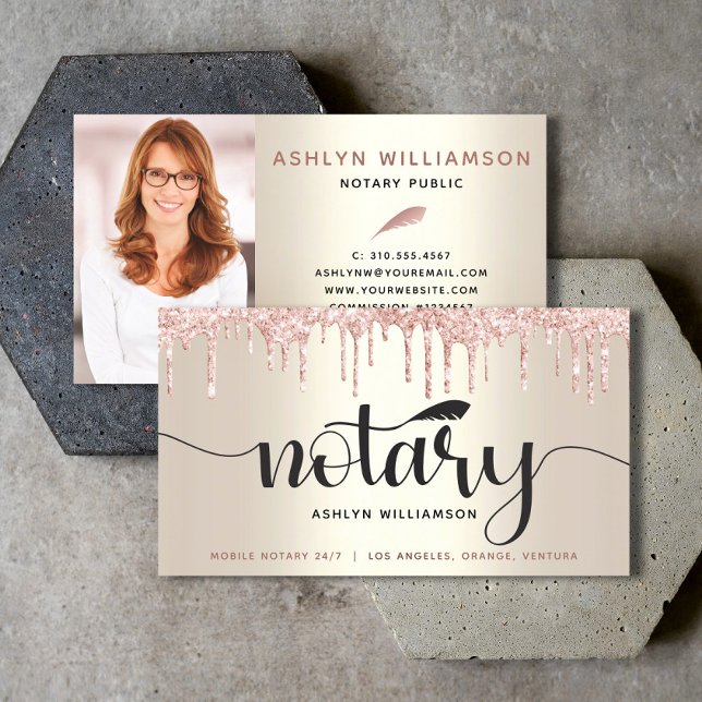 Tarjeta De Visita Purpurina notarial de fotografía rosada gotea agen (Subido por el creador)