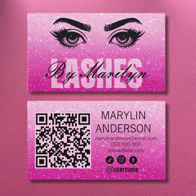 Tarjeta De Visita Purpurina Ombre Elegant Lash barnizado Código QR (Subido por el creador)