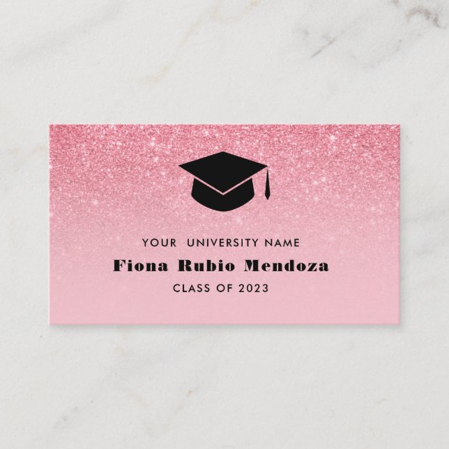 Tarjeta De Visita Purpurina Ombre rosa Moda Título de graduación Nom (Anverso)