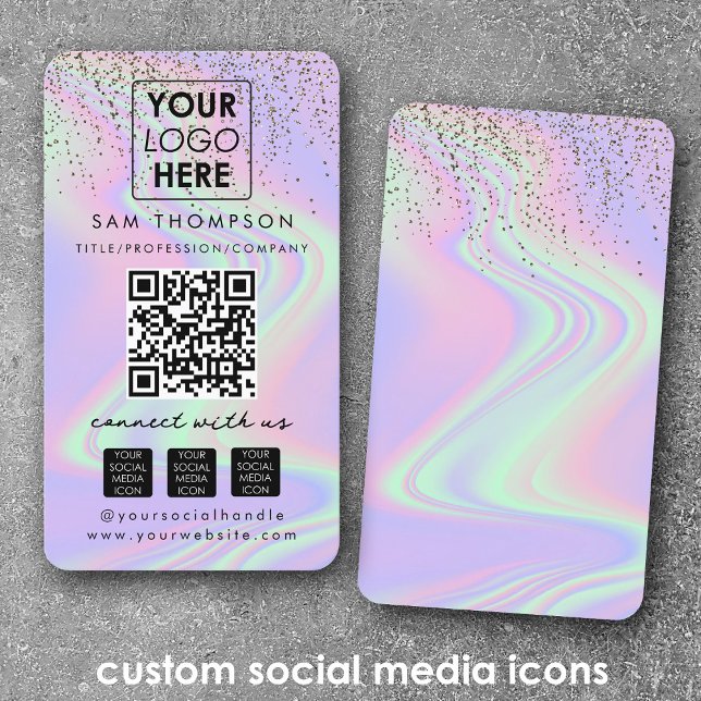 Tarjeta De Visita Purpurina Opal Connect with Us Social Media QR Cod (Glitter Opal Connect with Us Social Media QR Code Business Card)