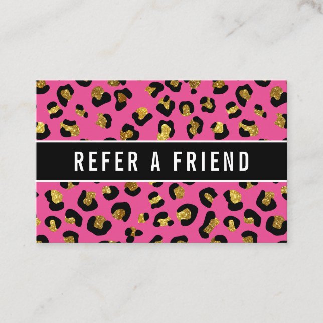 Tarjeta De Visita Purpurina oro Fuchsia leopard Referral Customer (Anverso)