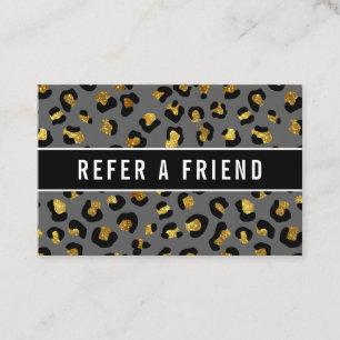 Tarjeta De Visita Purpurina oro Gray leopard Salon Referral Cliente