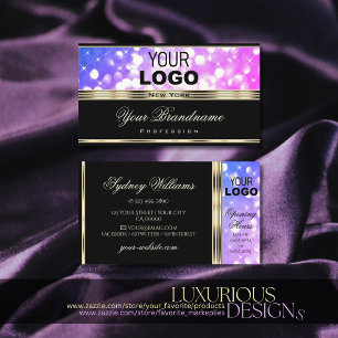Tarjeta De Visita Purpurina Pink Purple Sparkle agrega logotipo Oro 