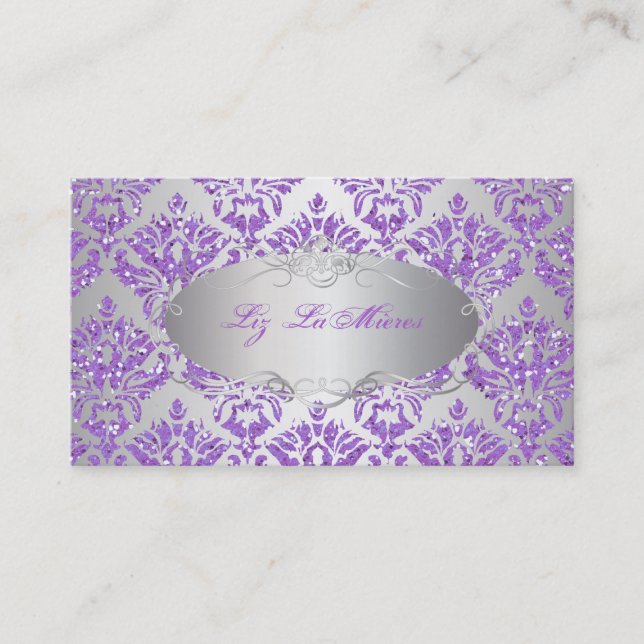 Tarjeta De Visita Purpurina PixDezines sabine damask/faux (Anverso)