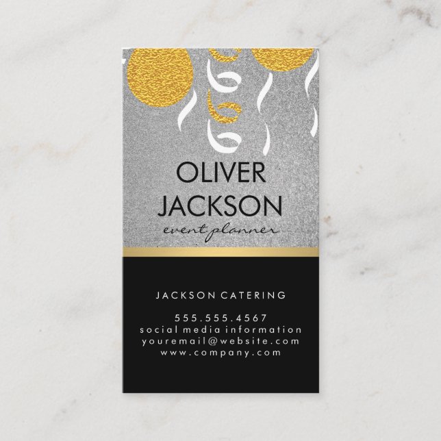 Tarjeta De Visita Purpurina | Planificador de eventos de los globos  (Anverso)